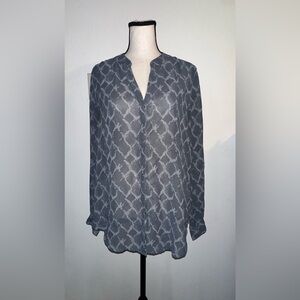 Banana Republic Gray Patterned Long-Sleeve Blouse